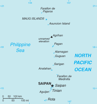 Map of the Commonwealth of the Northern Mariana Islands, including Saipan and Tinian.